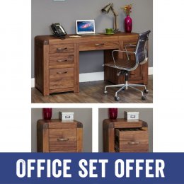 Shiro Solid Walnut Large Desk And Filing Cabinet Package
